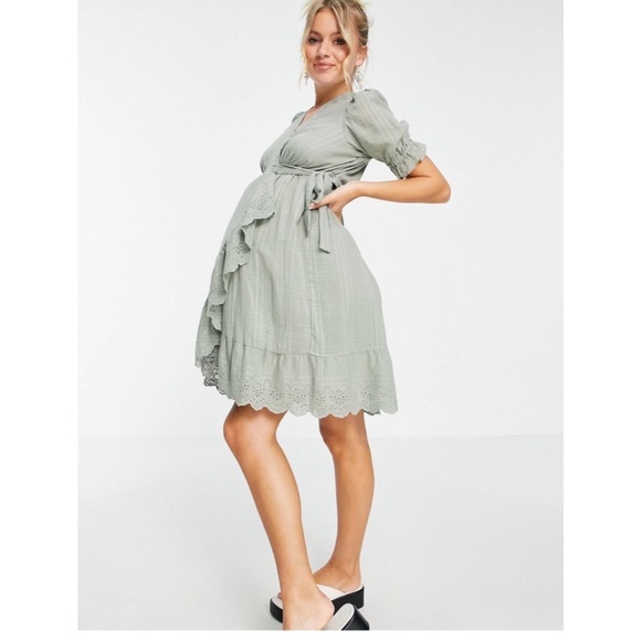 NEW ASOS Design Maternity Broderie Lace Eyelet Wrap Dress - Picture 2 of 9